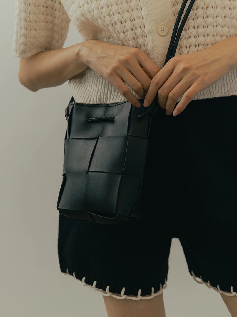 混紡真皮編織小包