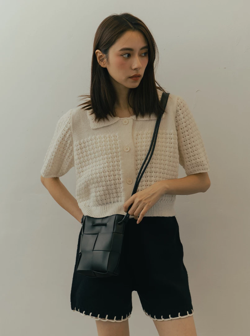 混紡真皮編織小包