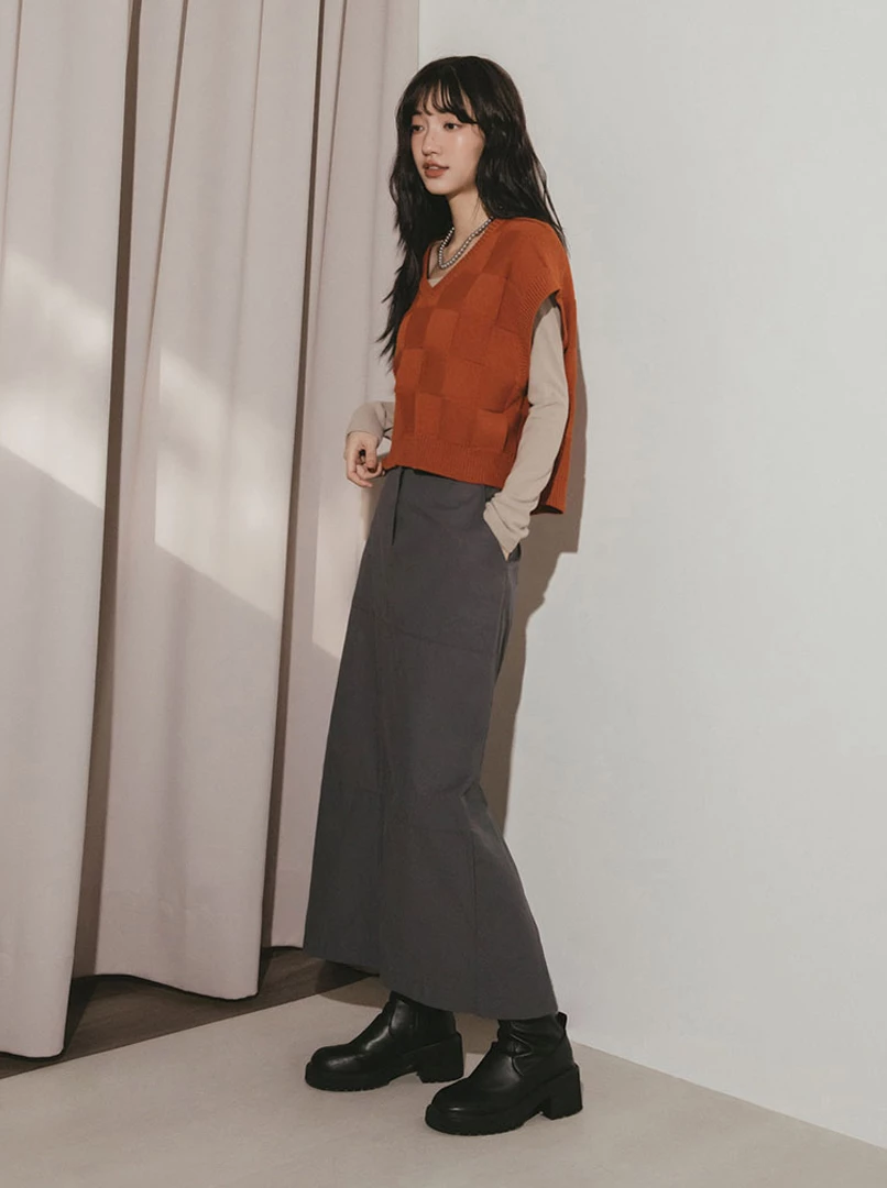 中低腰直筒西裝裙