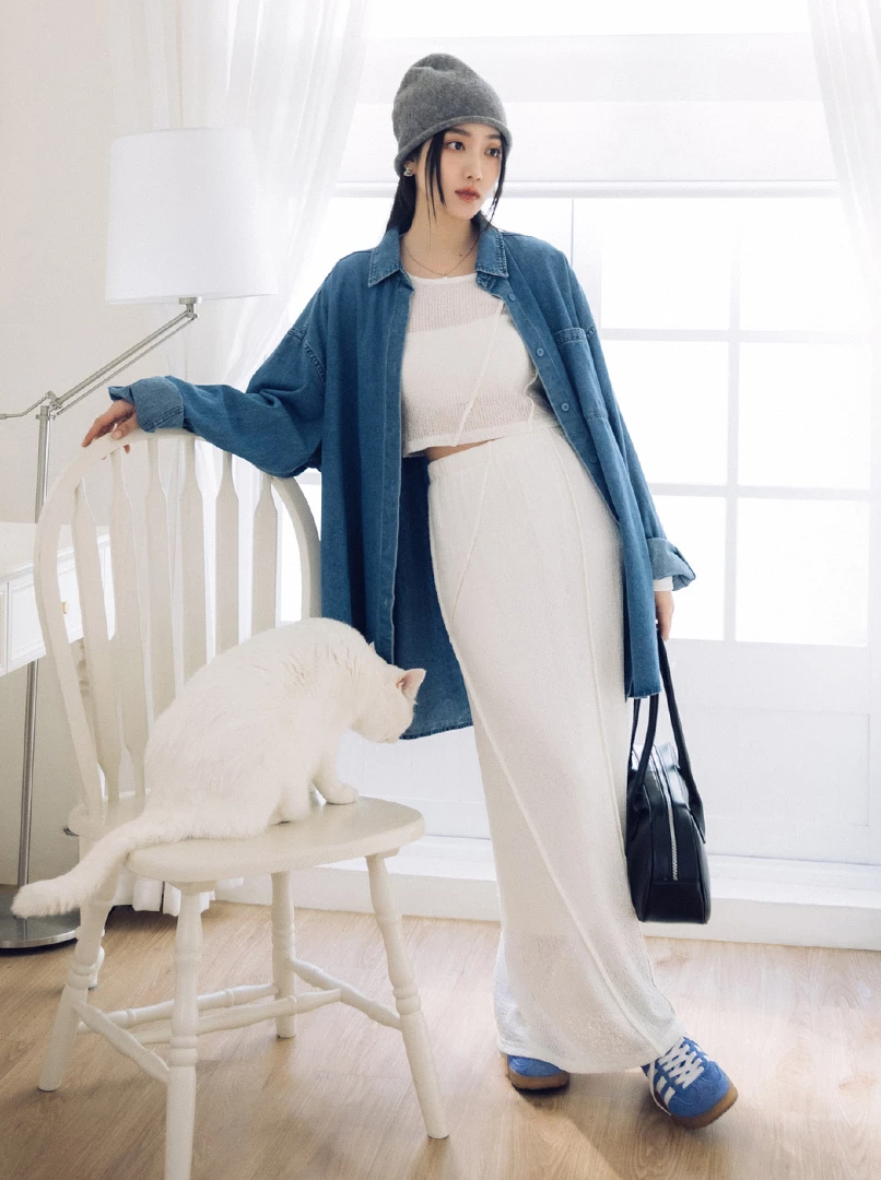 立體斜車線百搭長裙