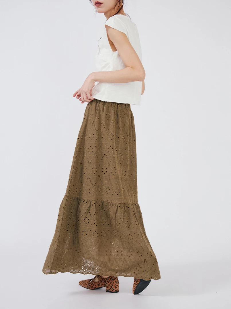 燒花鬆緊腰頭長裙