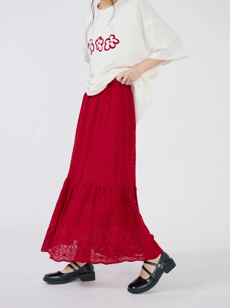 燒花鬆緊腰頭長裙