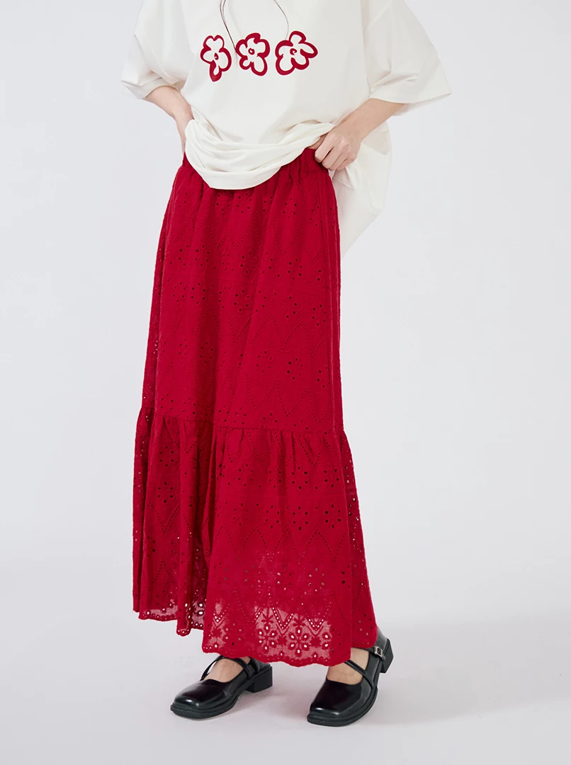 燒花鬆緊腰頭長裙