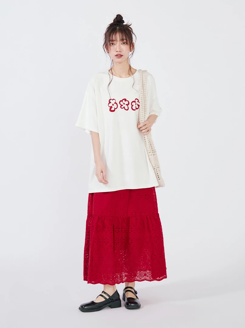 燒花鬆緊腰頭長裙