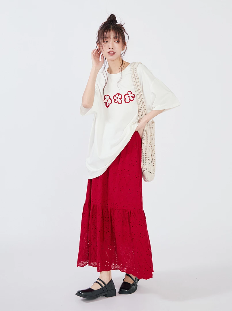 燒花鬆緊腰頭長裙