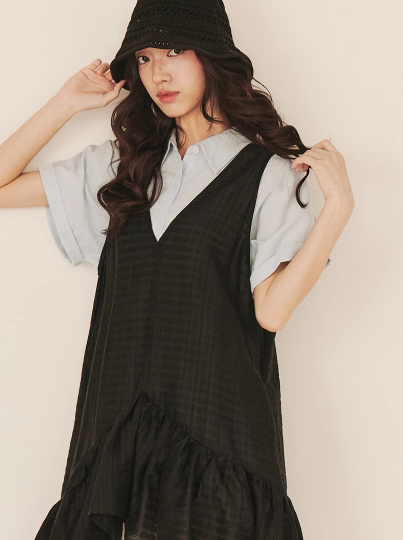 V領寬鬆疊搭背心裙