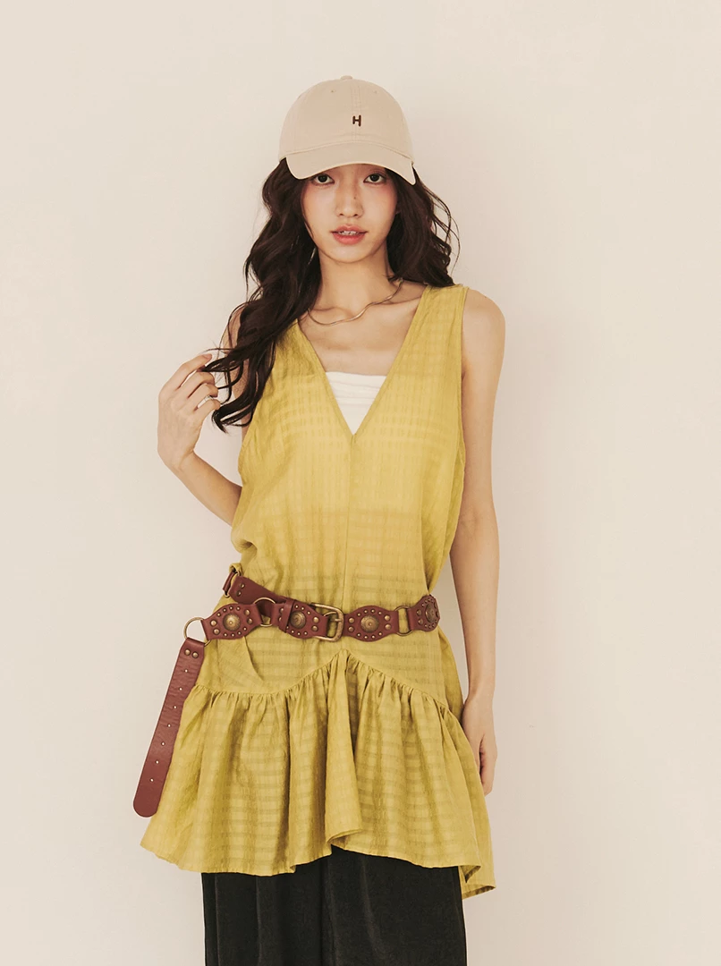 V領寬鬆疊搭背心裙