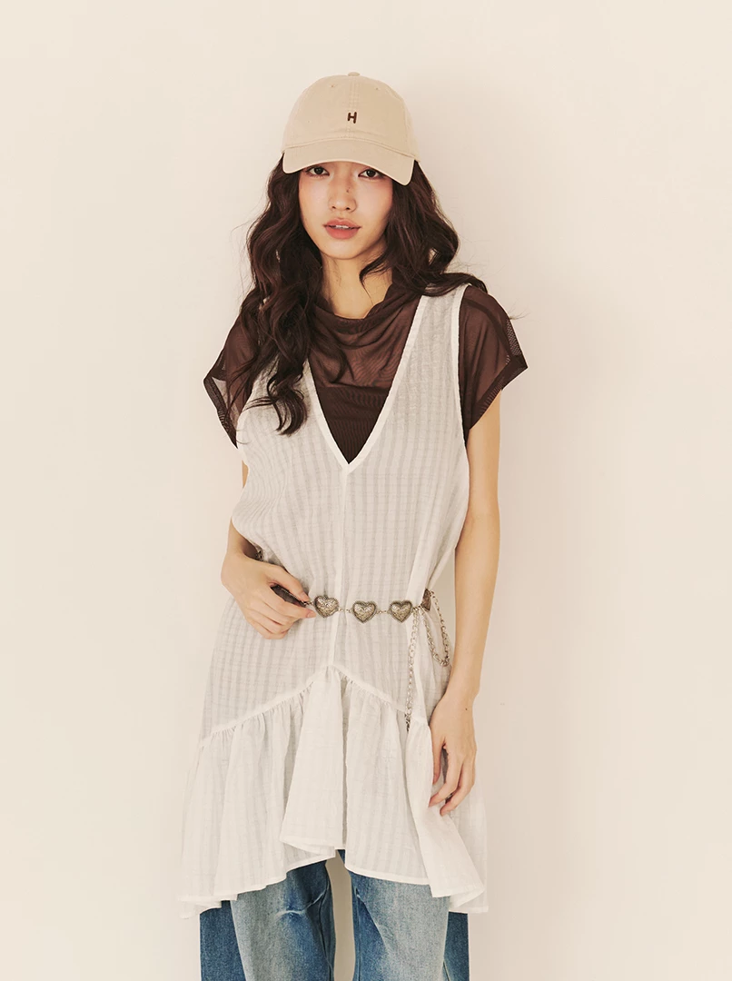 V領寬鬆疊搭背心裙