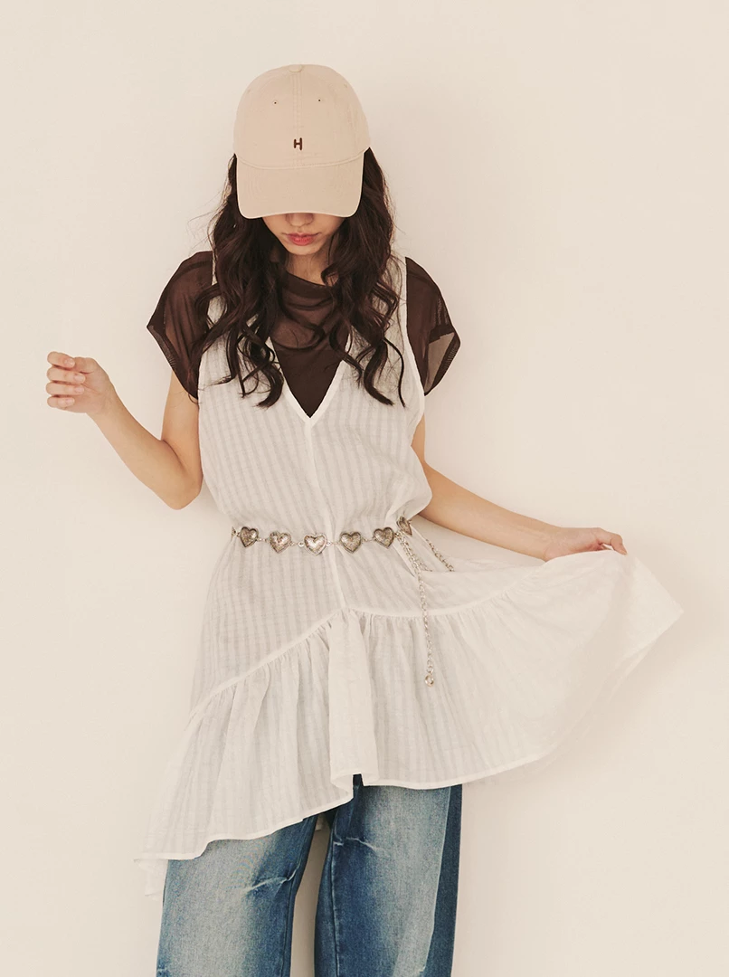 V領寬鬆疊搭背心裙