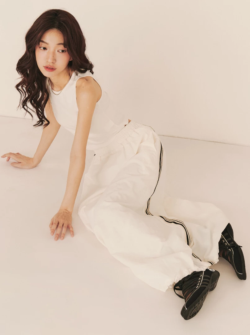 兩側織帶休閒長裙