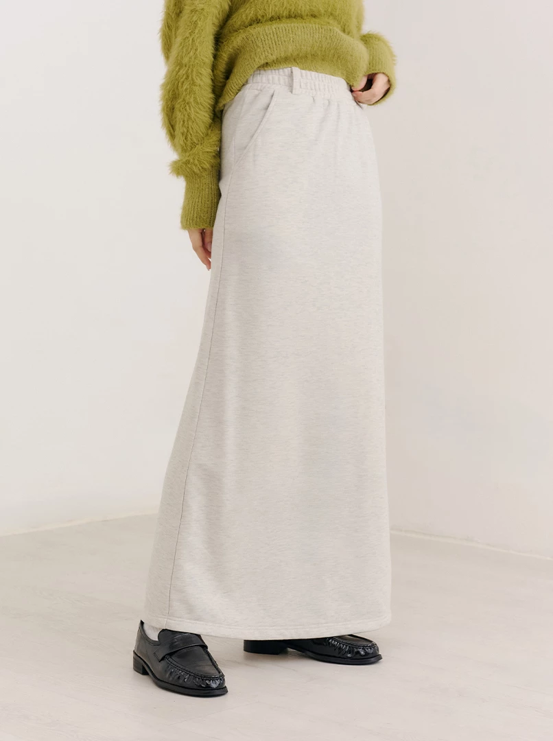 鬆緊舒適後開衩直筒裙