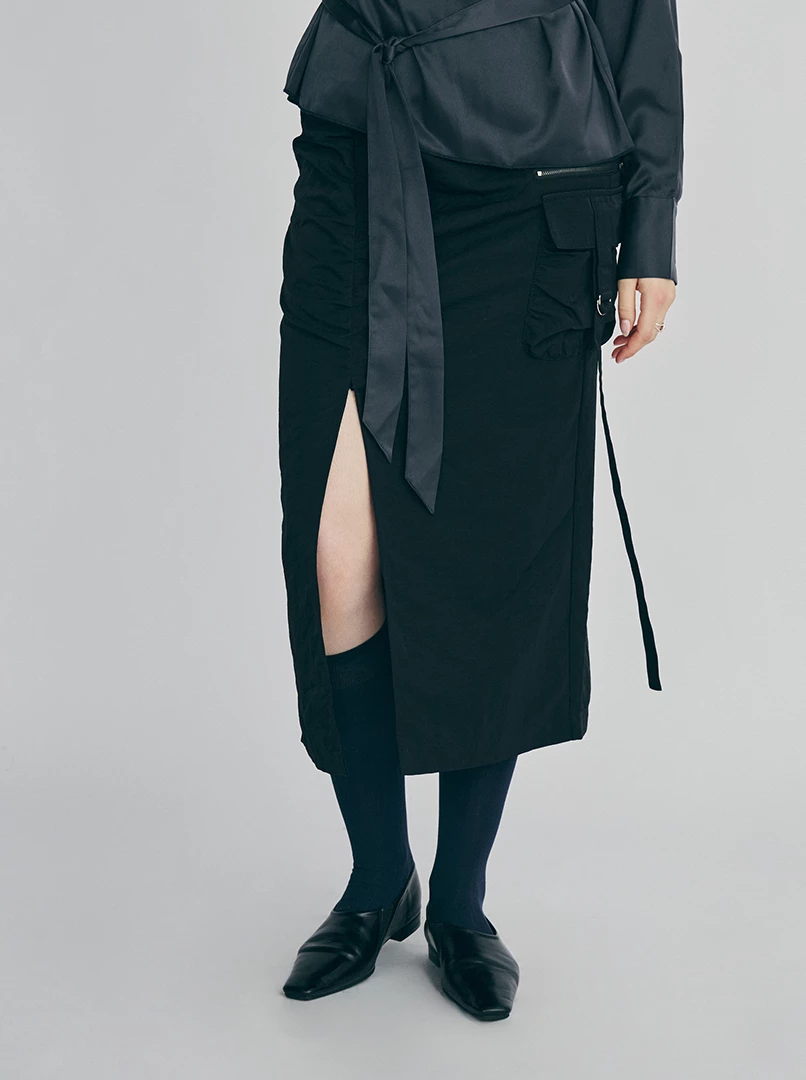 百搭抽皺造型工裝裙