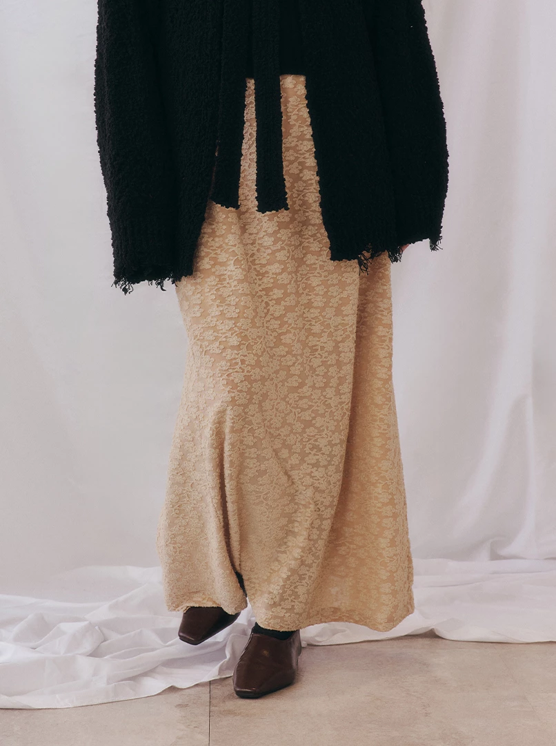 燒花鬆緊修身長裙