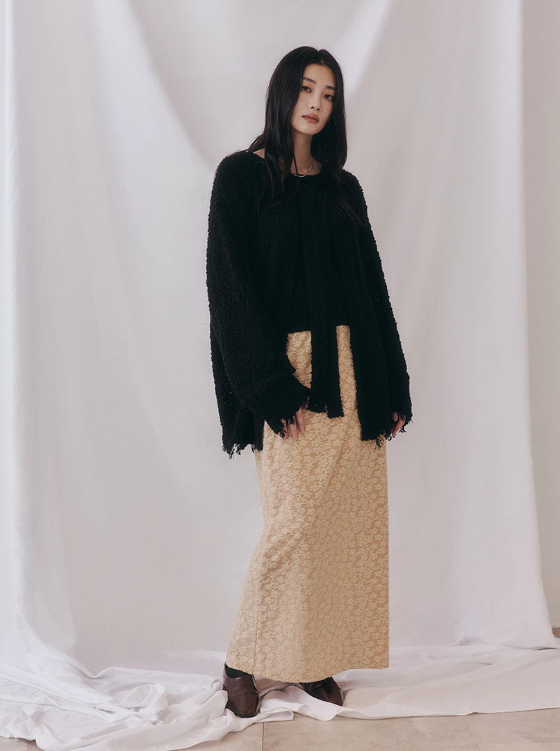 燒花鬆緊修身長裙