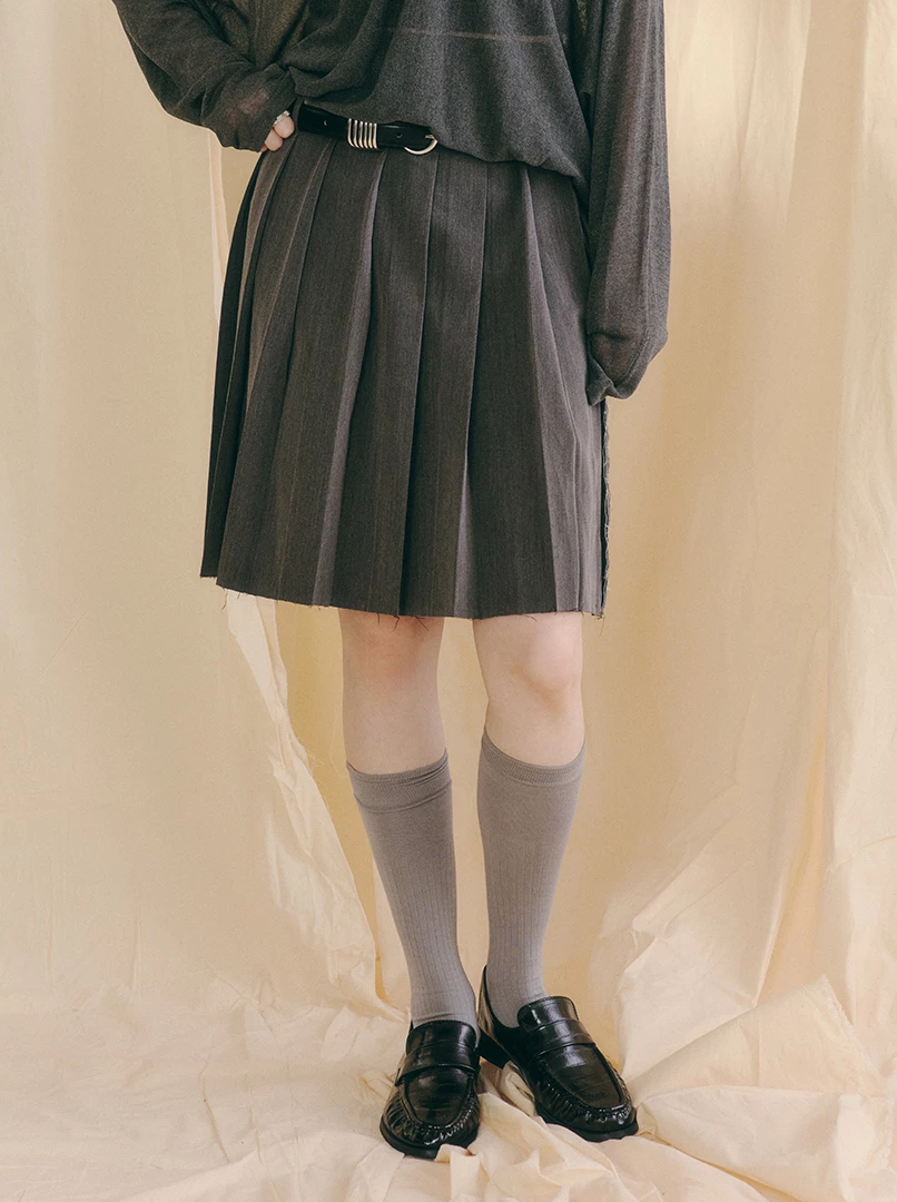 高腰疊搭百褶中裙