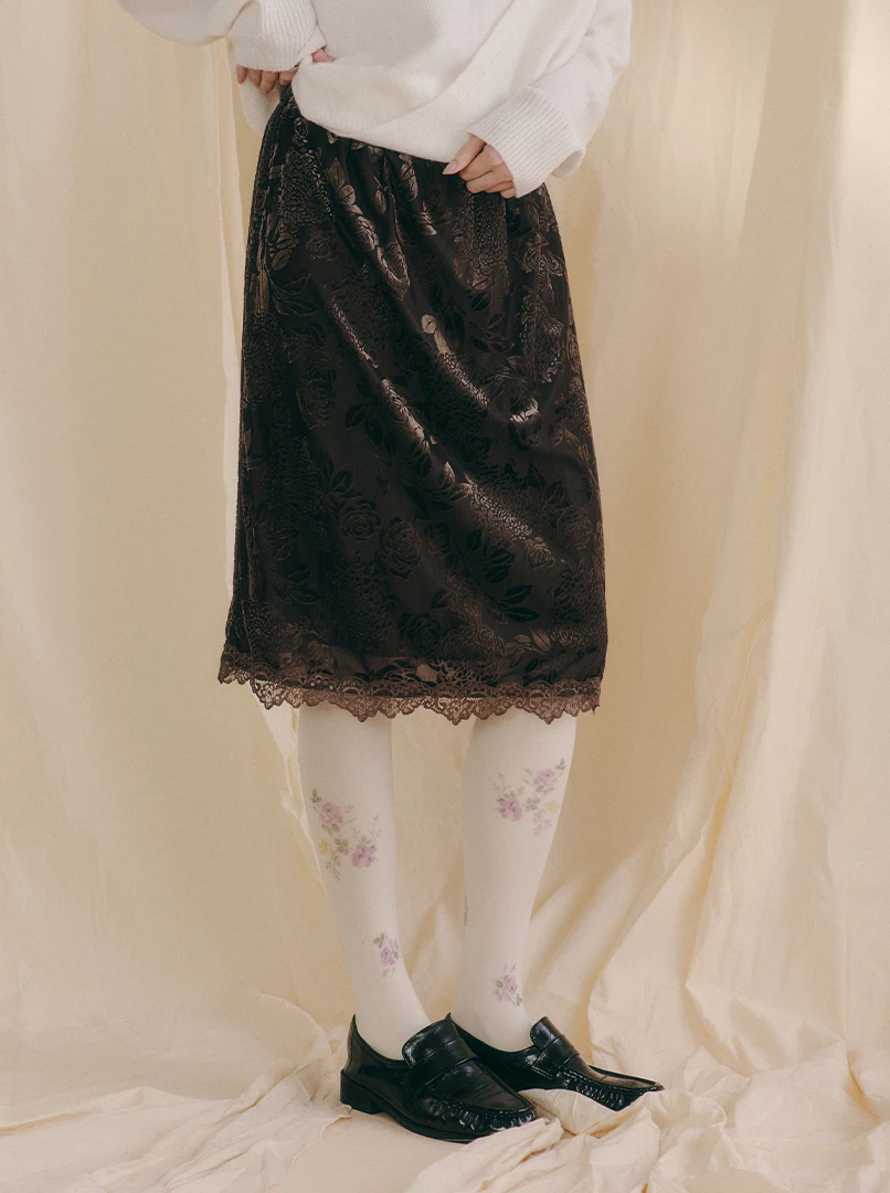 絨面花邊蕾絲中裙