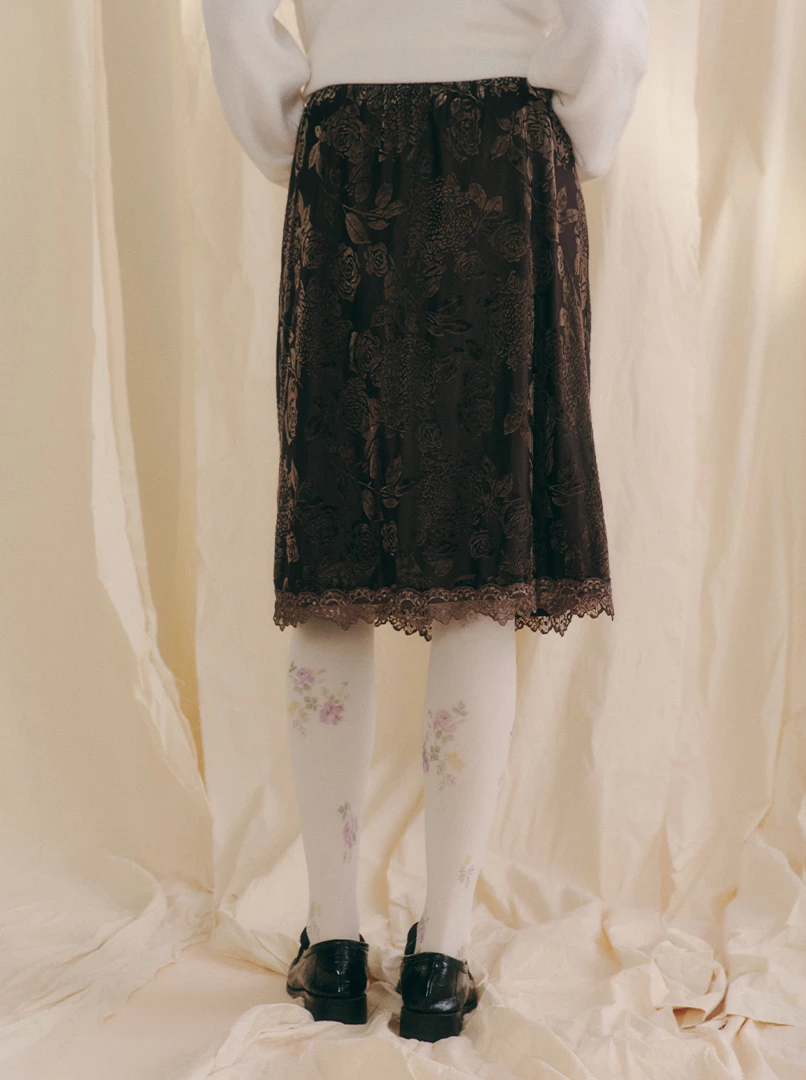 絨面花邊蕾絲中裙