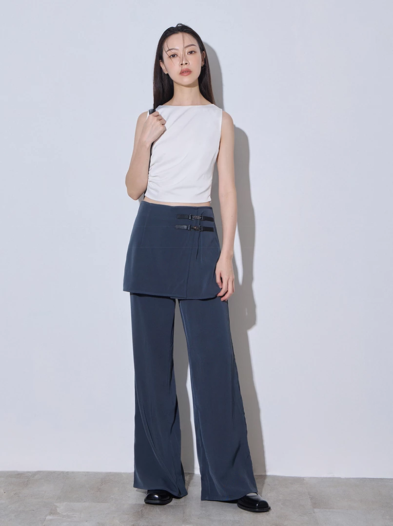 假兩件皮環長褲'