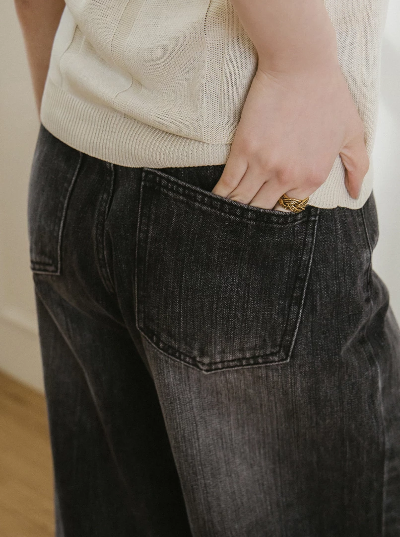 仿舊黑灰刷色牛仔褲