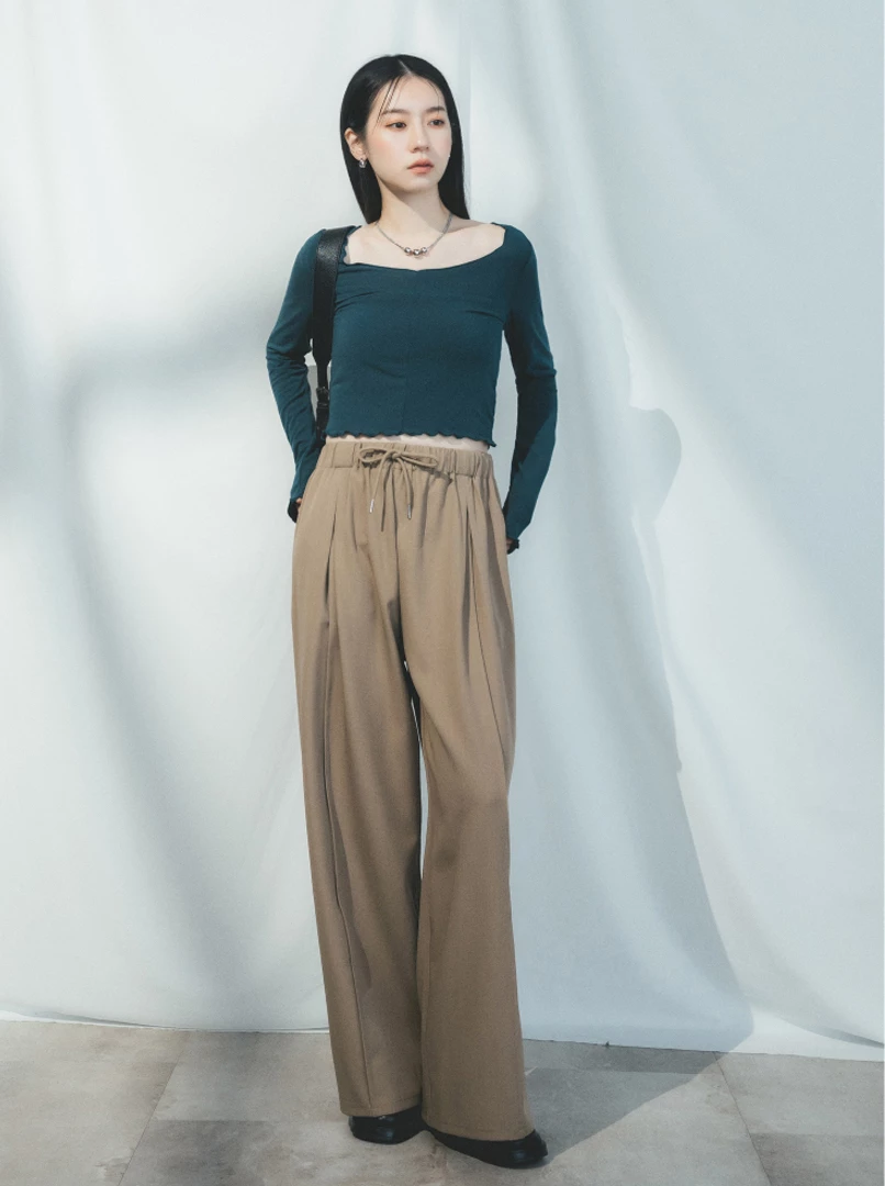 寬鬆綁帶抽繩長褲'