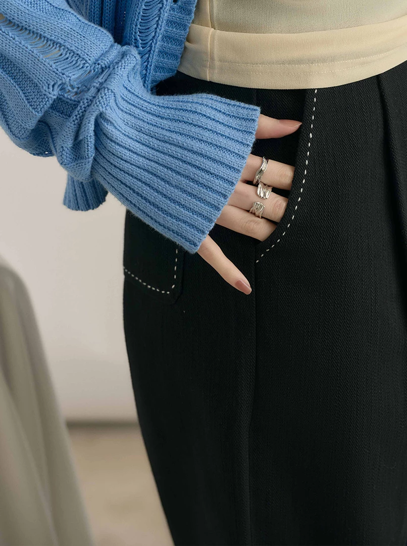 撞色車線直筒褲