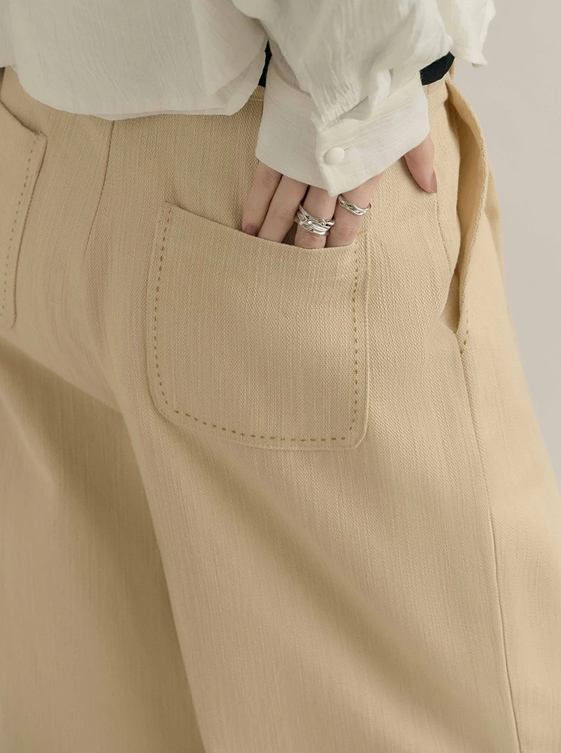 撞色車線直筒褲