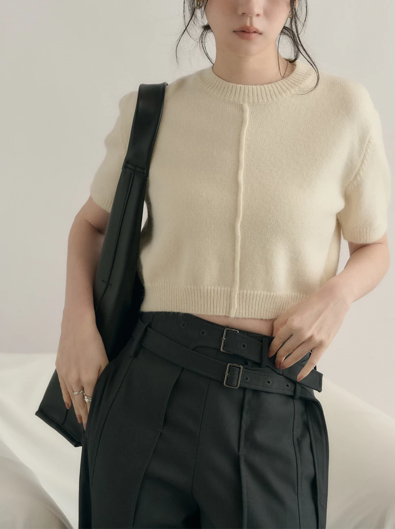 雙腰帶設計直筒西裝褲