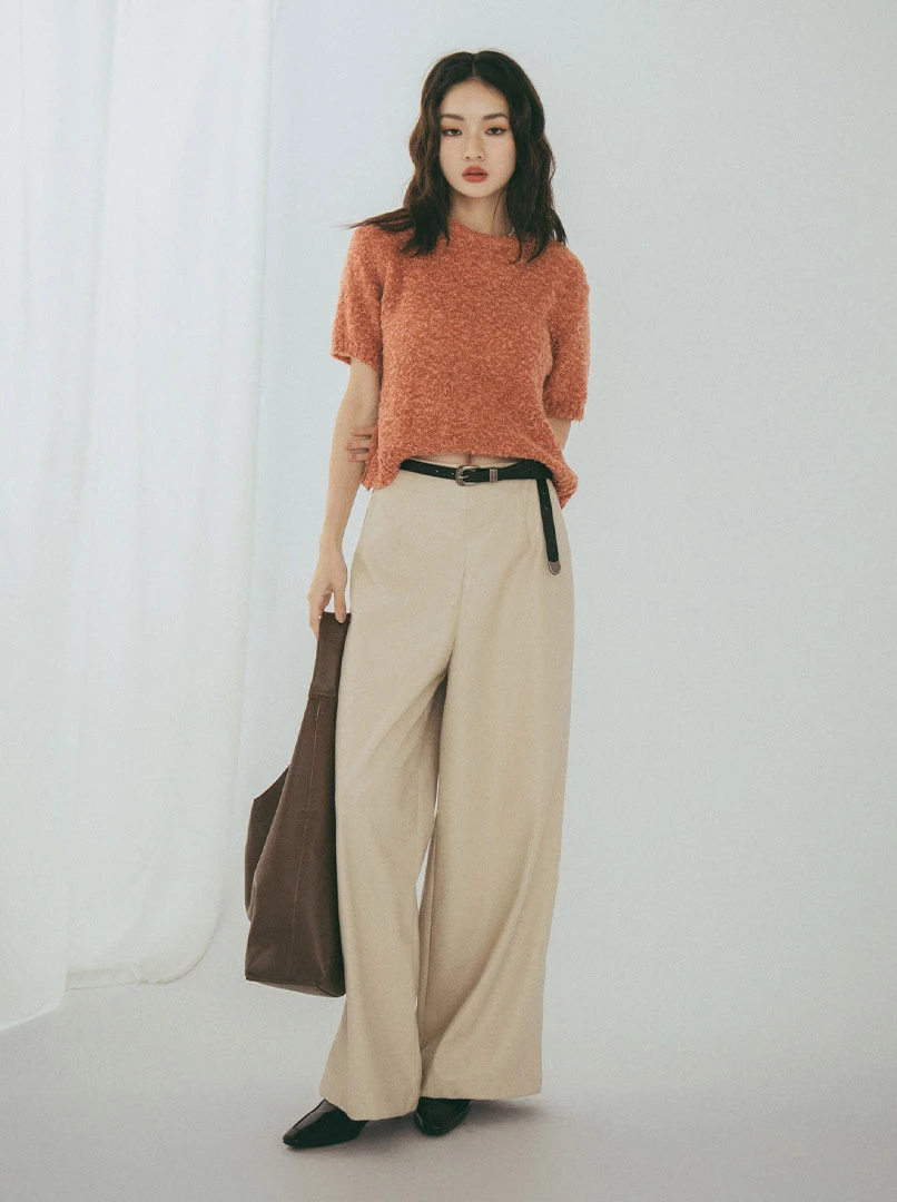 垂墜感皮革寬褲