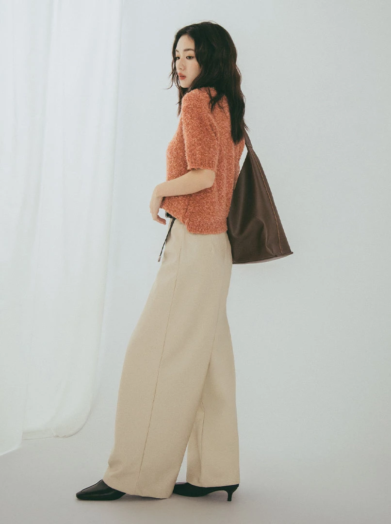 垂墜感皮革寬褲