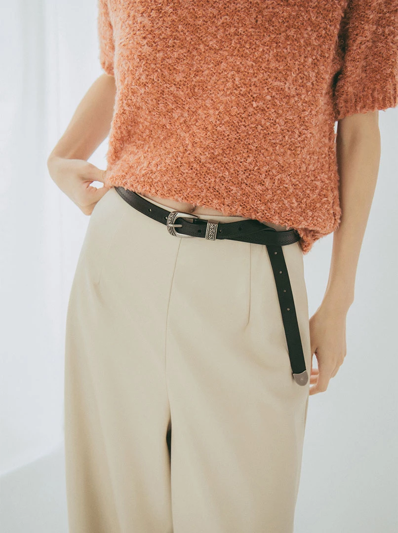 垂墜感皮革寬褲