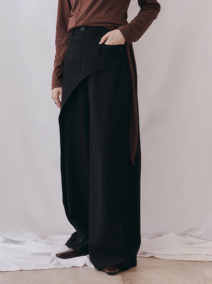 錯位斜釦西裝褲