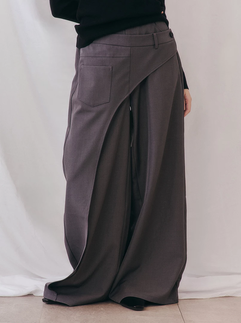 錯位斜釦西裝褲