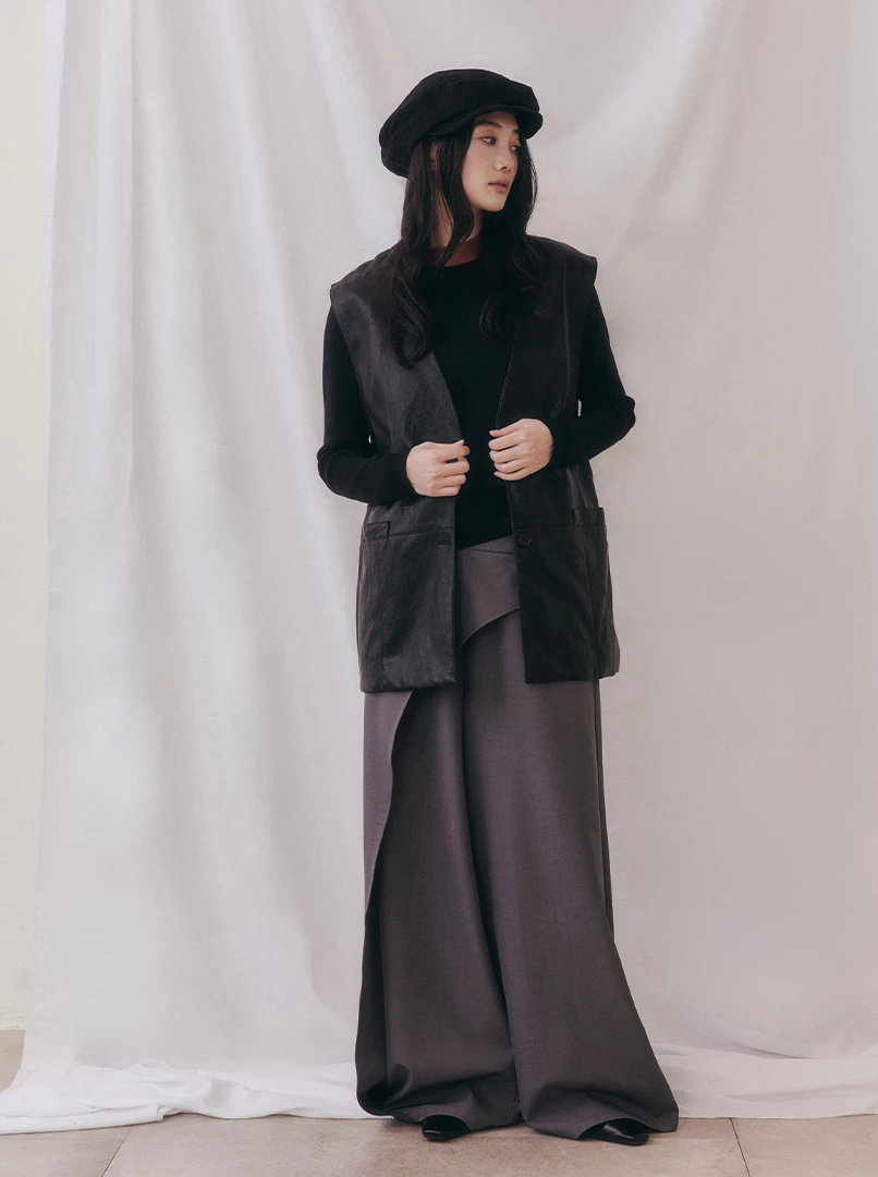 錯位斜釦西裝褲