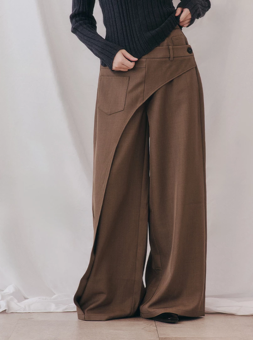 錯位斜釦西裝褲