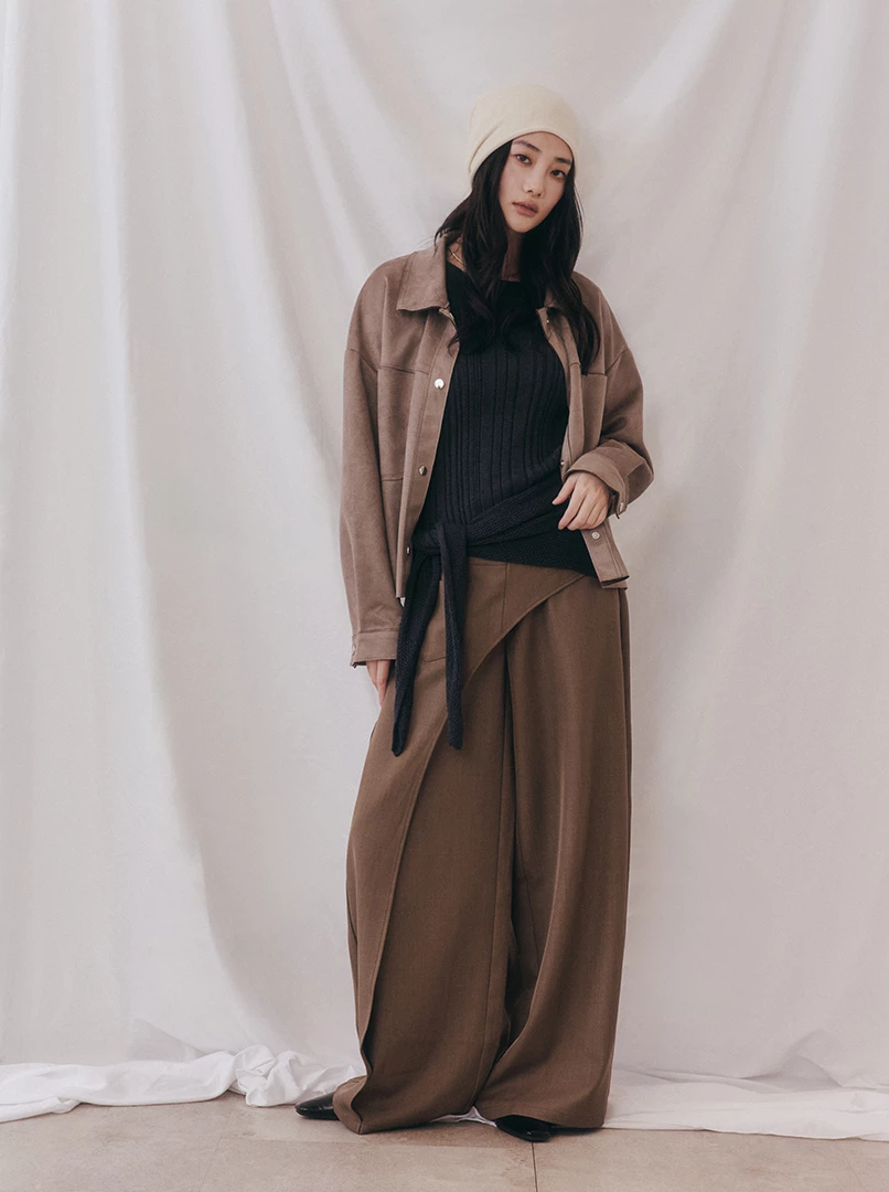 錯位斜釦西裝褲