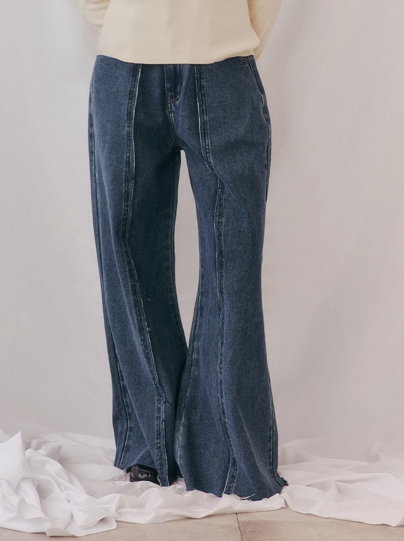 腰頭設計拼布中線牛仔褲