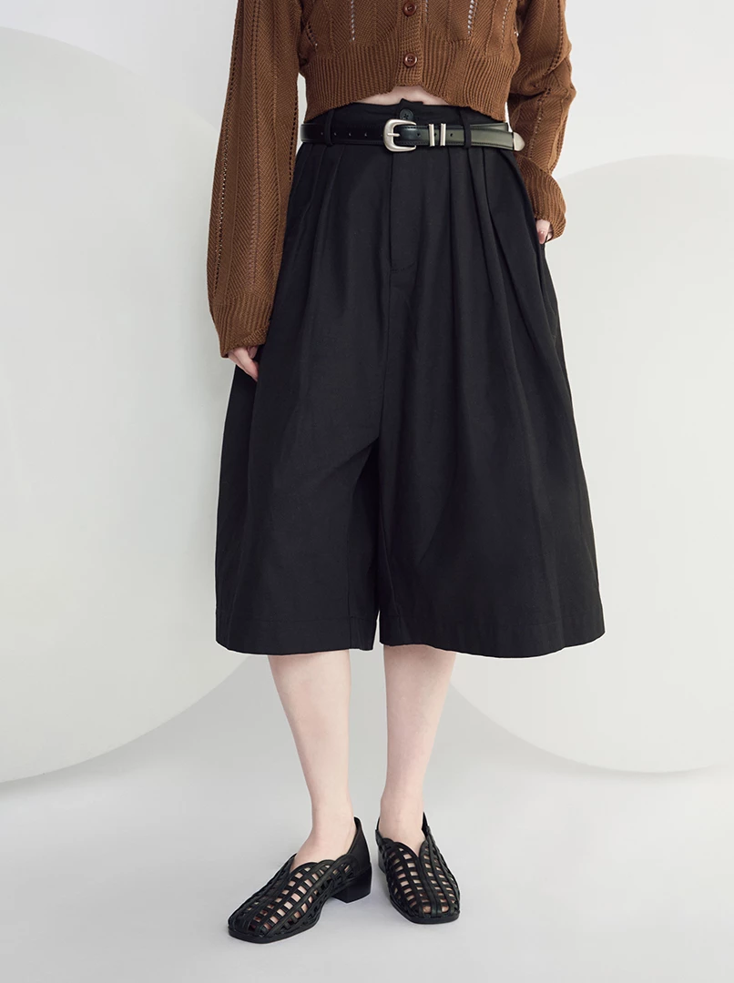 打摺寬版七分褲裙