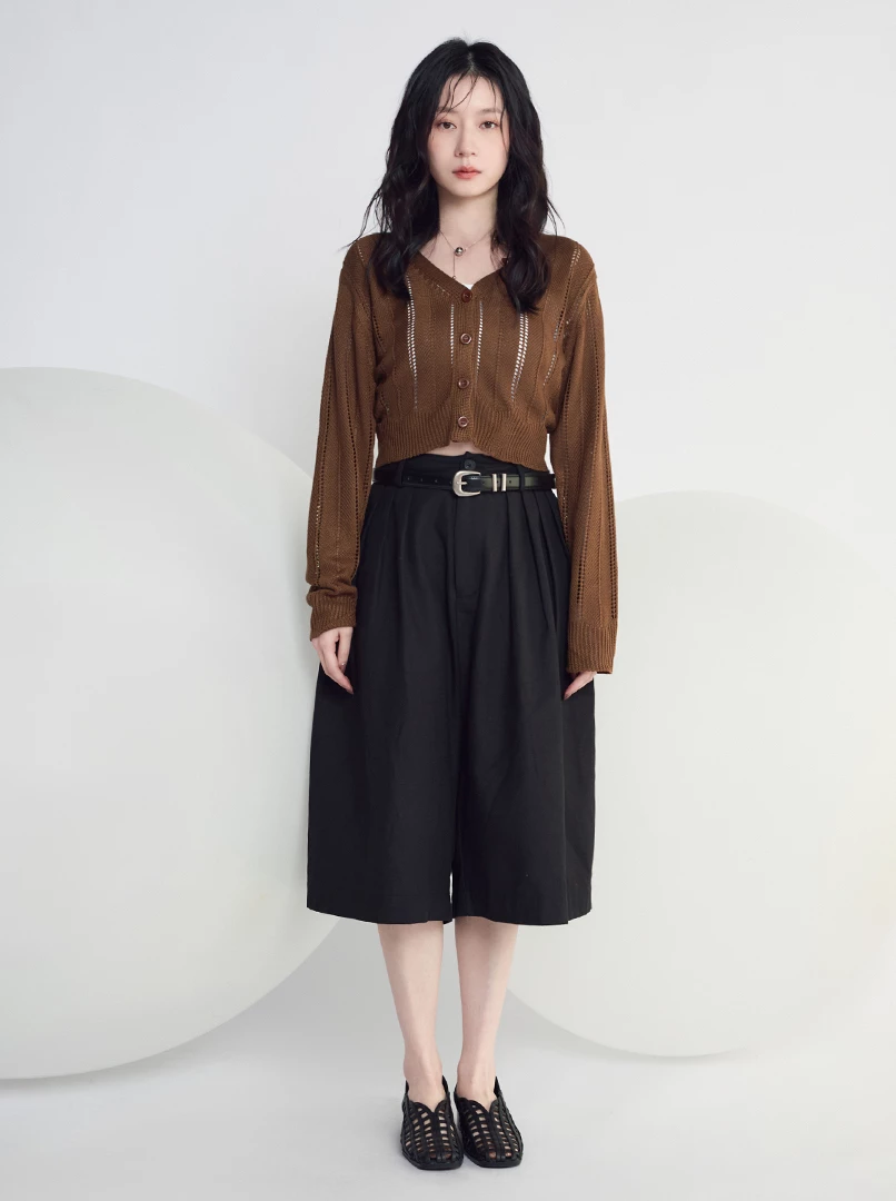 打摺寬版七分褲裙