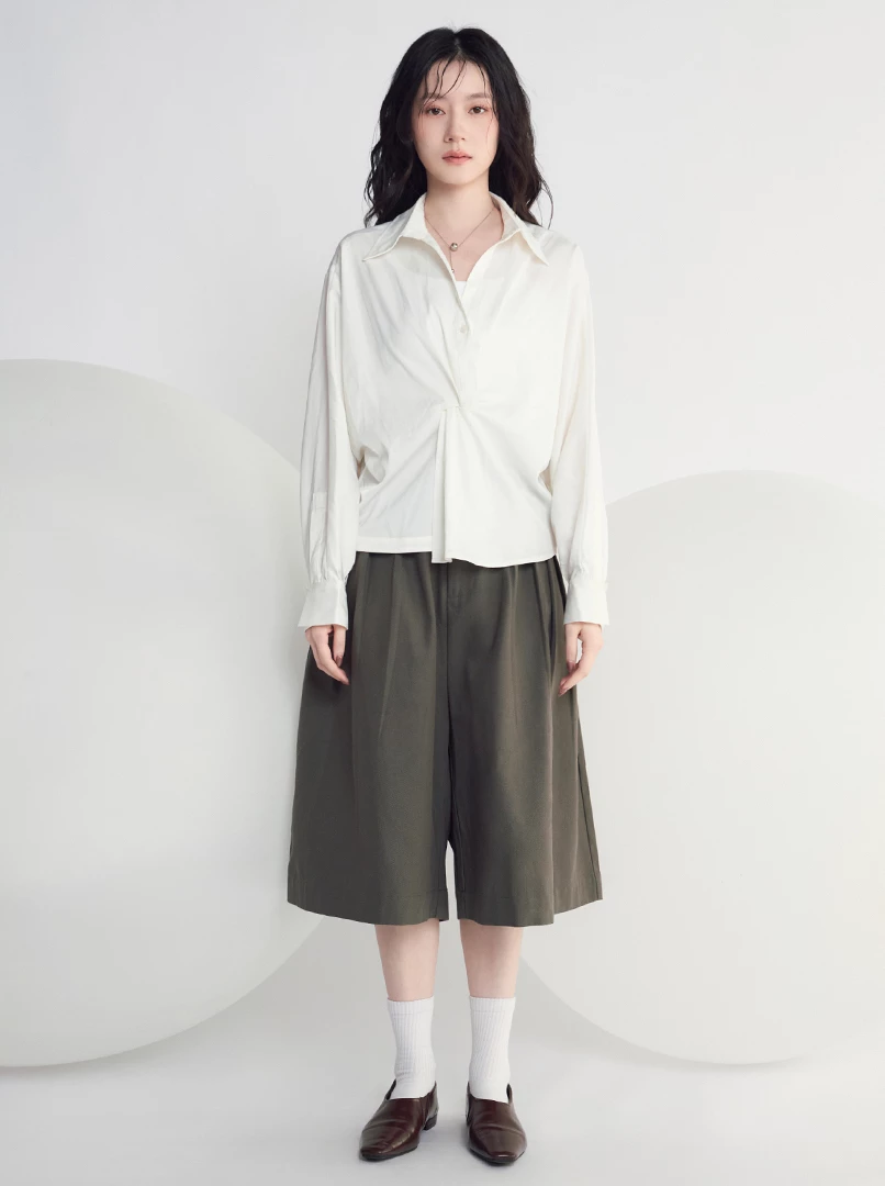 打摺寬版七分褲裙