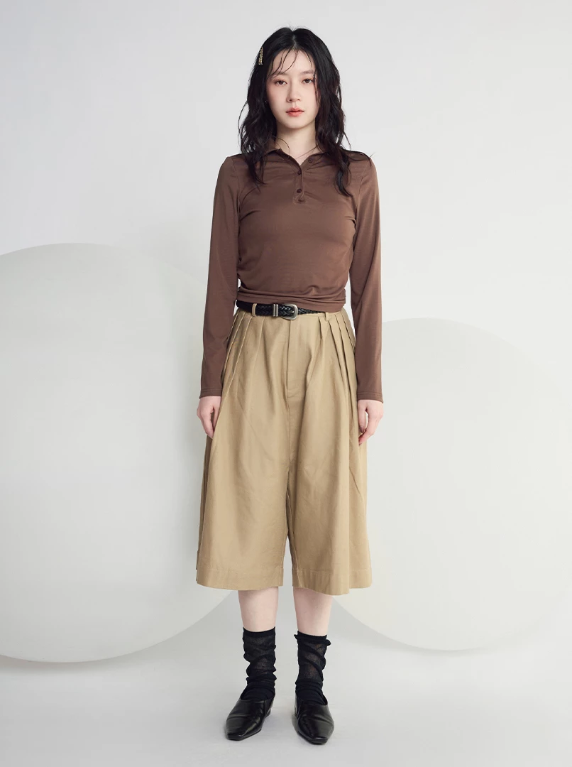 打摺寬版七分褲裙