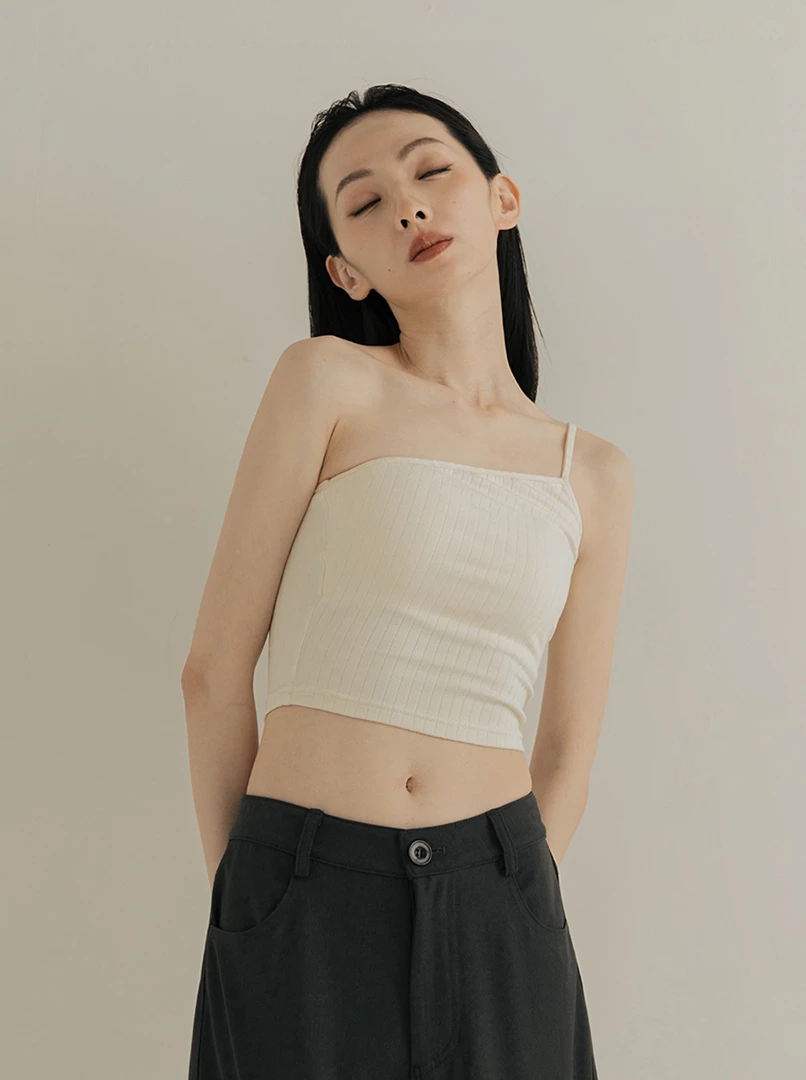 單斜肩坑條Bra Top
