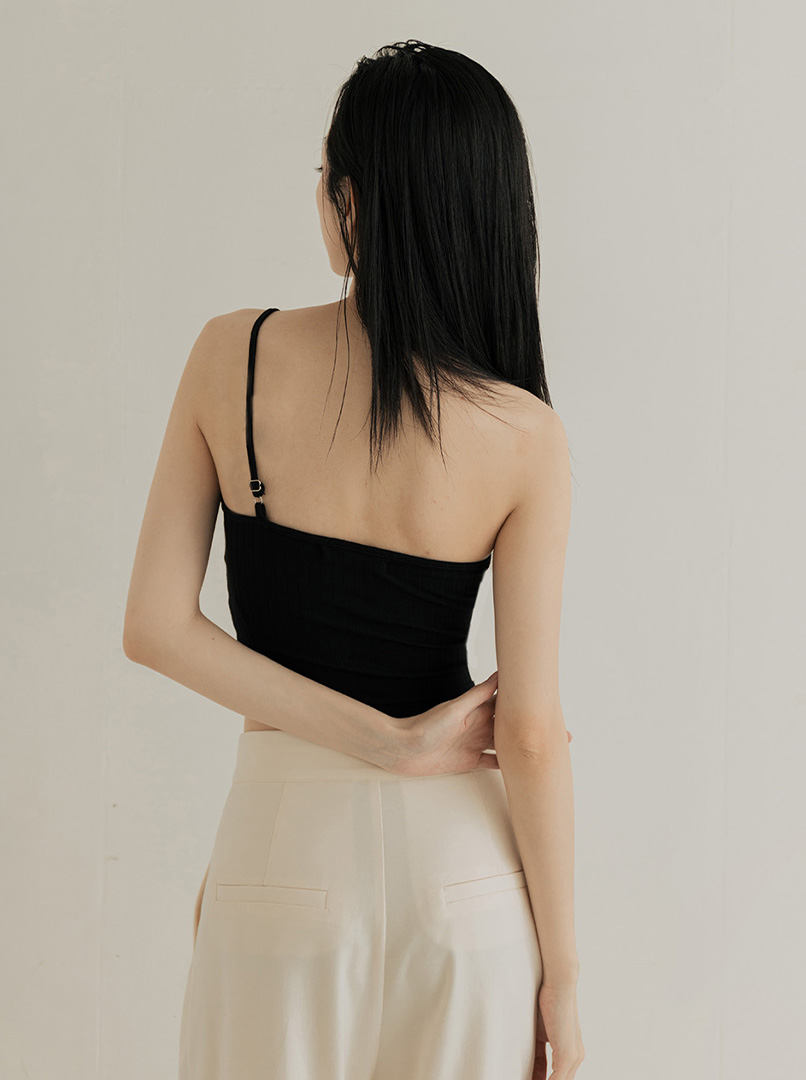 單斜肩坑條Bra Top