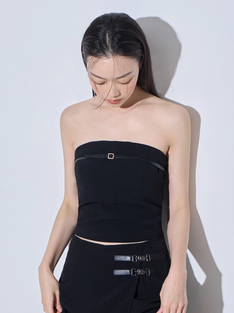 簡約皮革平口上衣