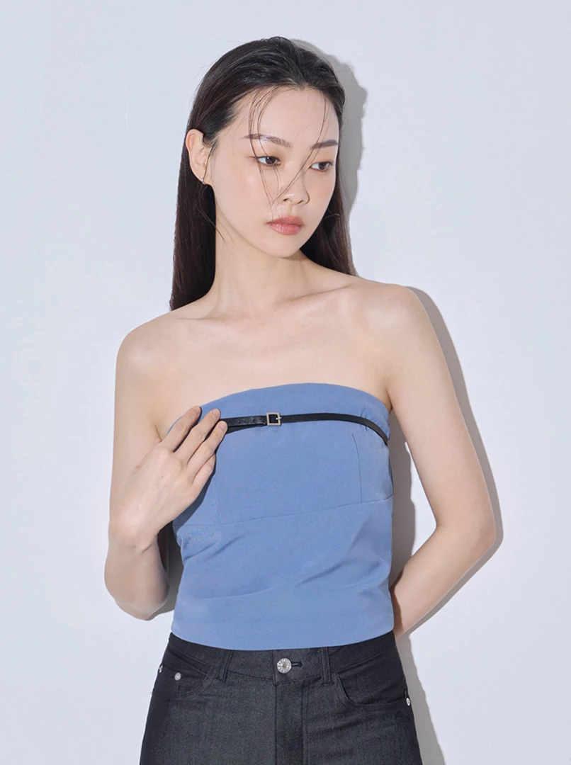 簡約皮革平口上衣