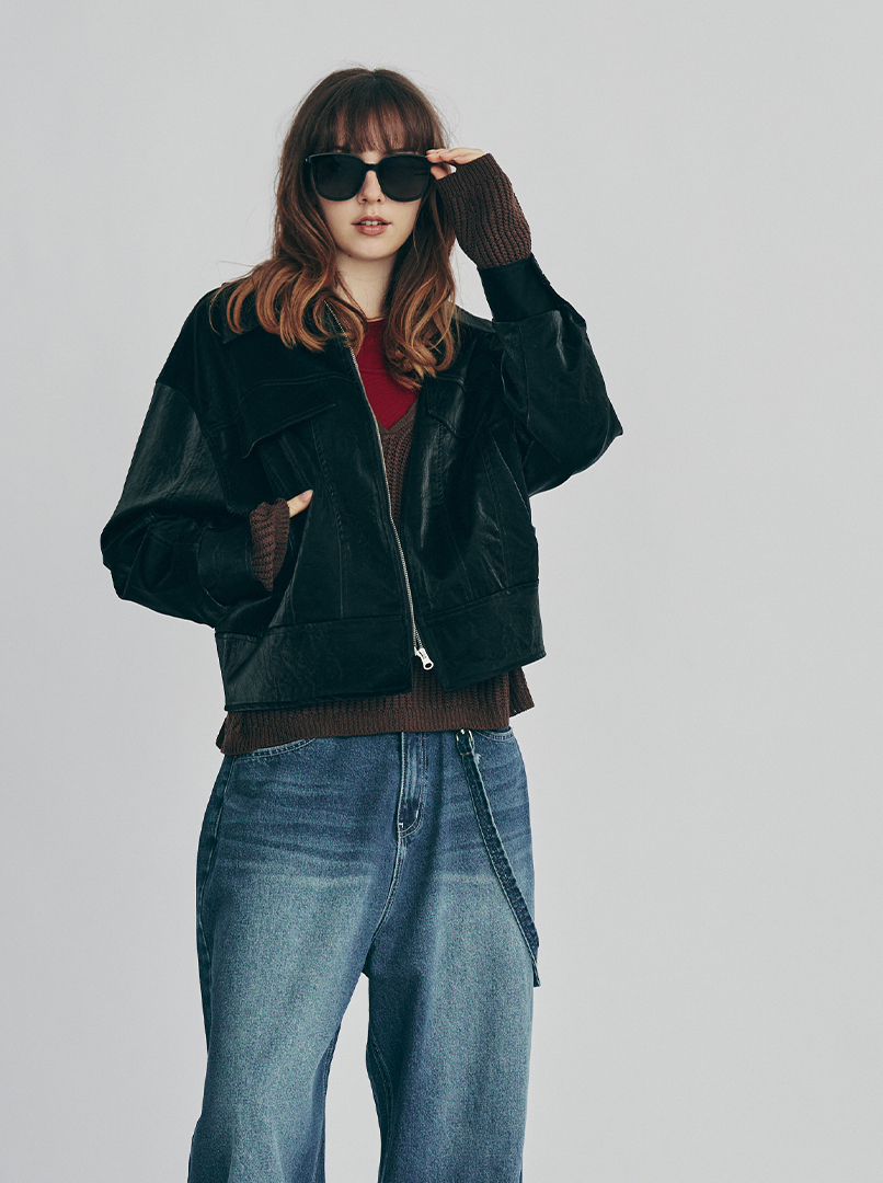 質感紋理皮革外套'