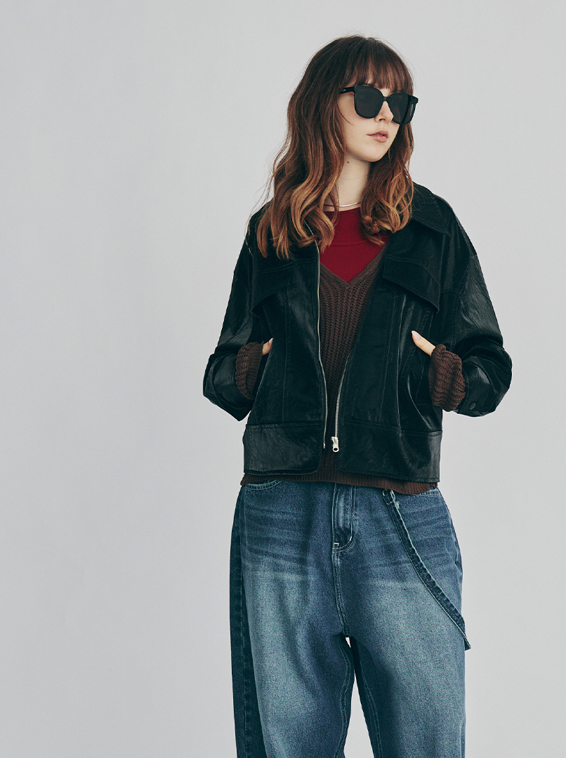 質感紋理皮革外套