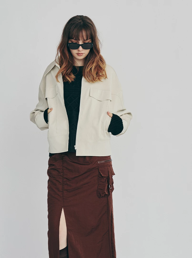 質感紋理皮革外套'