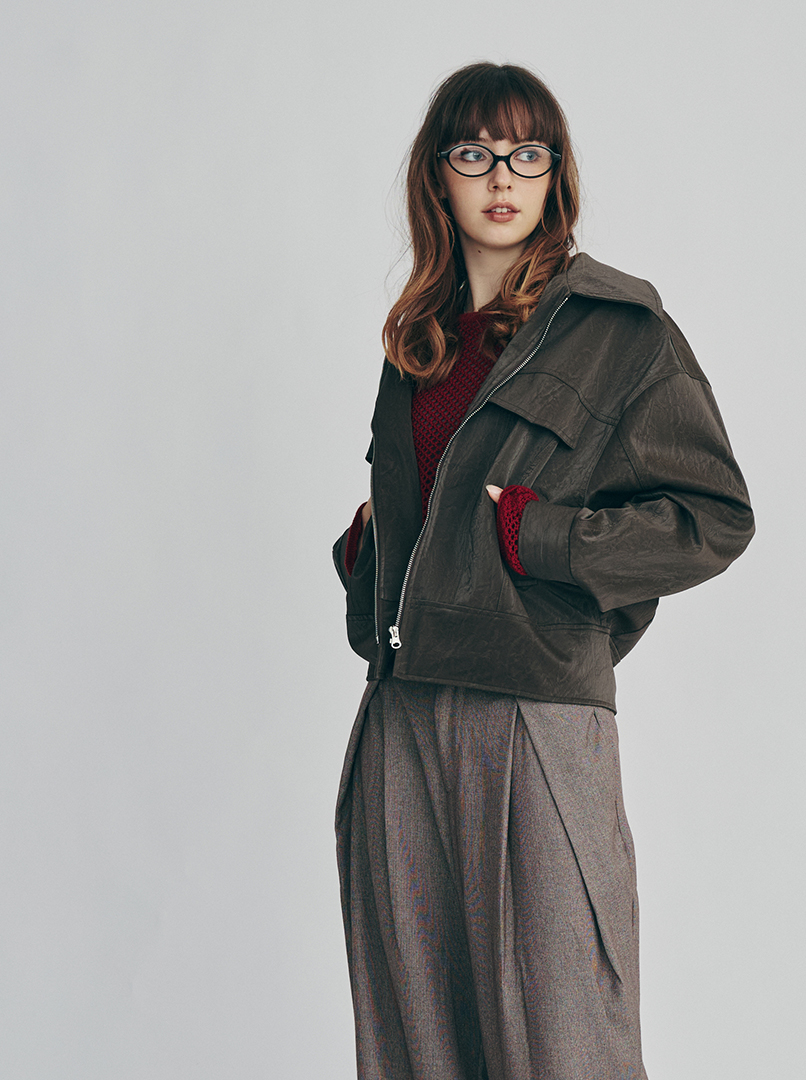 質感紋理皮革外套'