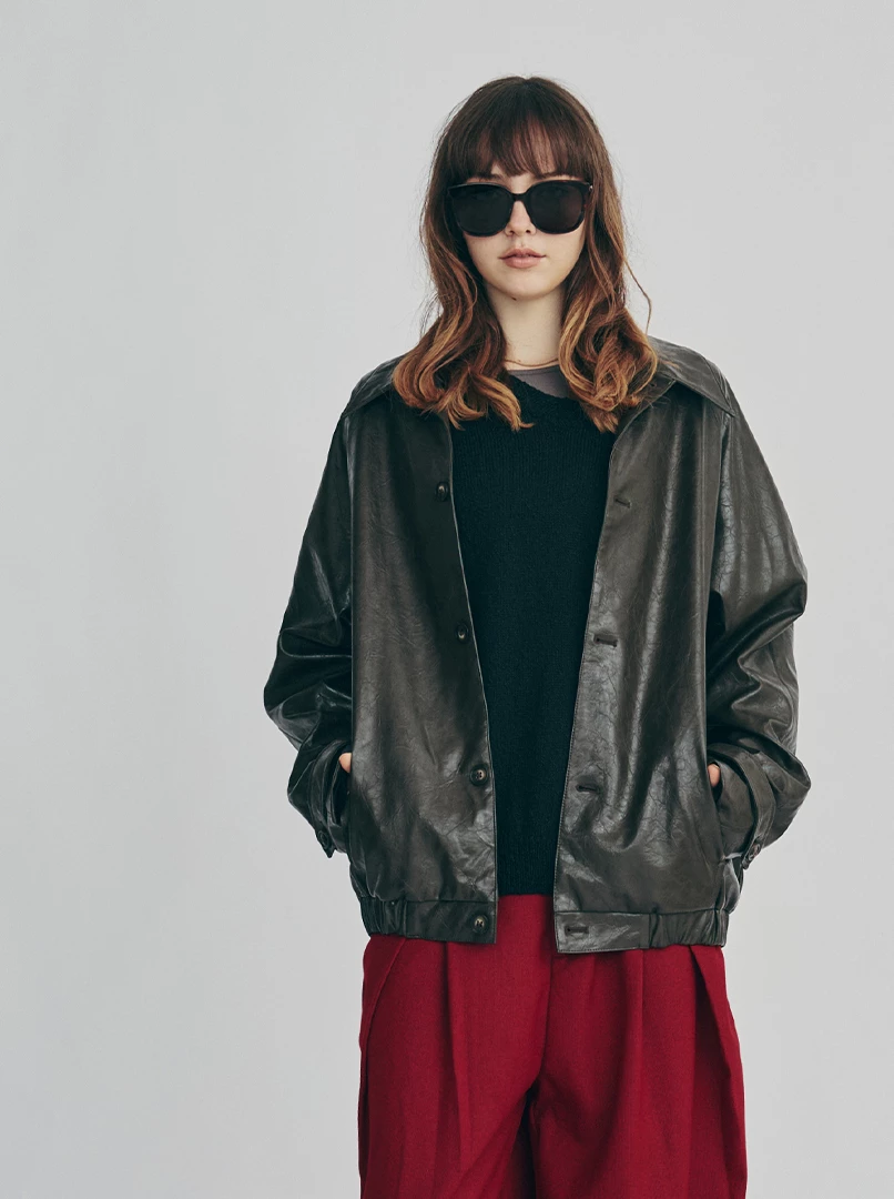亮面質感經典皮外套