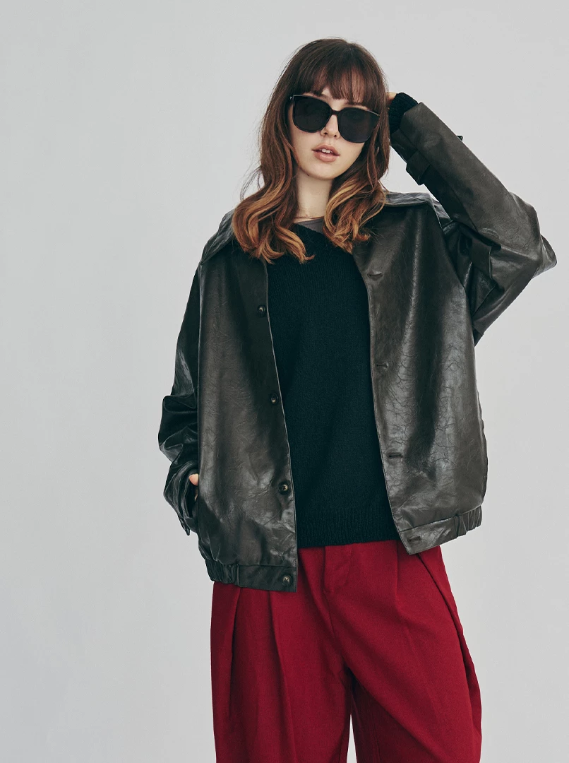 亮面質感經典皮外套